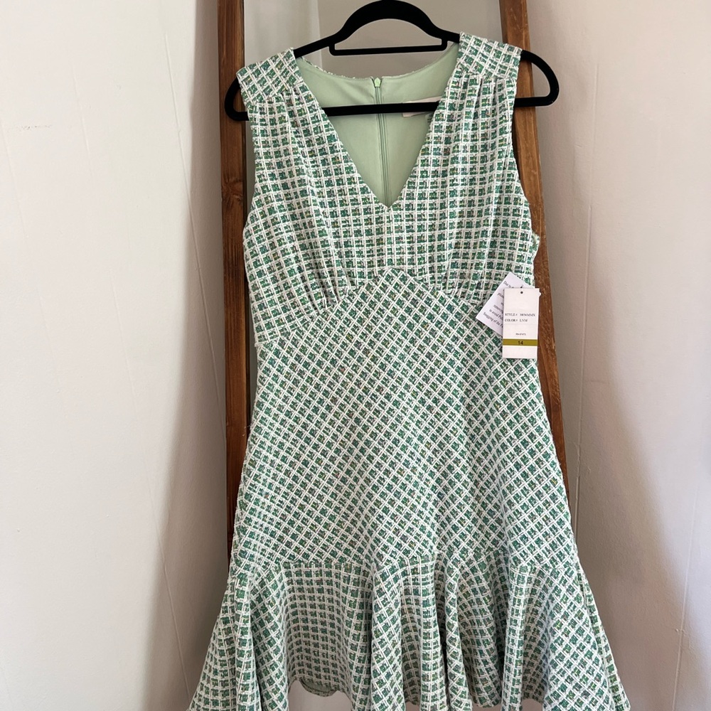 Taylor Tweed Fit and Flare NWT Green multicolored dress size 14 Easter Wedding